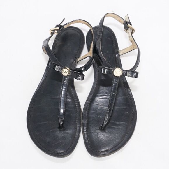 Michael Kors Black Leather T-Strap Thong Sandals, Size 6 - Picture 1 of 8
